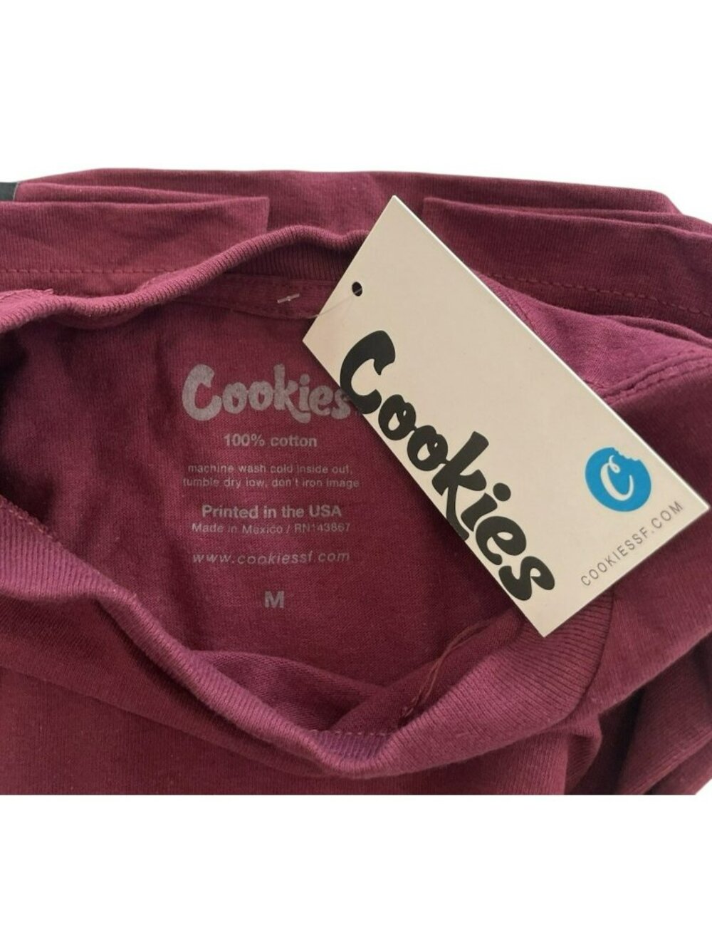 Cookies Logo T-Shirt Burgundy Red Cotton Crewneck Short Sleeve Men's Size M NEW - Picture 6 of 6